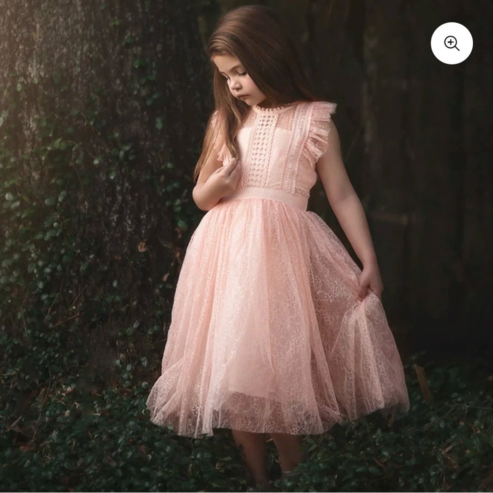Trish Scully Clarissa Pale Peachy Pink Lace Dress with Delicate Details - Picture 3 of 7